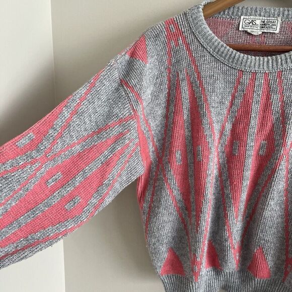 Vintage 80s GAS Great American Sweater Co Pullover S Gray Pink Grandpa Grunge - Picture 8 of 9